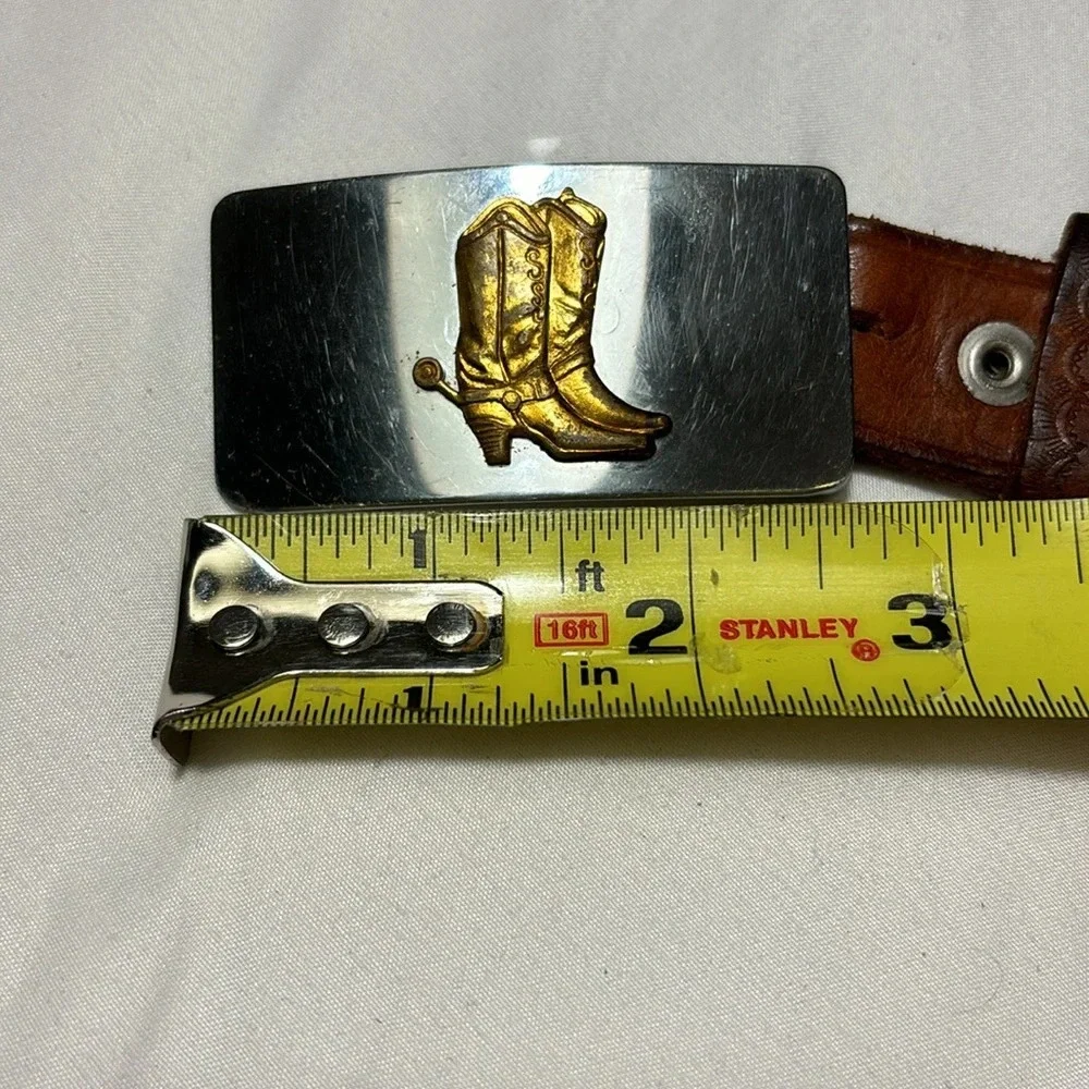 Vintage COWBOY BOOTS Belt Buckle and Leather Belt